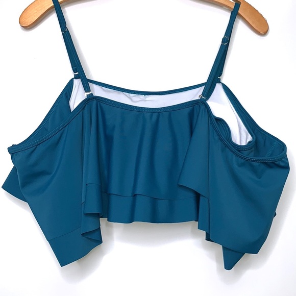NWT TEMPT ME Teal Turquoise Ruffle Flounce Off Shoulder Swim Bikini Top Size XXL - Picture 6 of 11